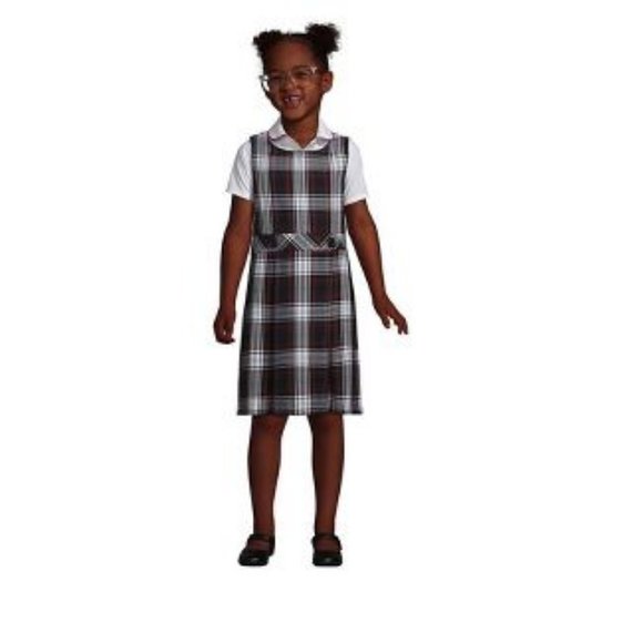 NWT LANDS' END JUMPER DRESS EVERGREEN/WHITE PLAID 12 - Picture 1 of 6